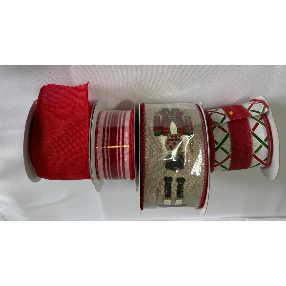 Assorted Ribbon  2.5" Wired Christmas Nutcracker Red Stripe Holiday Crafting